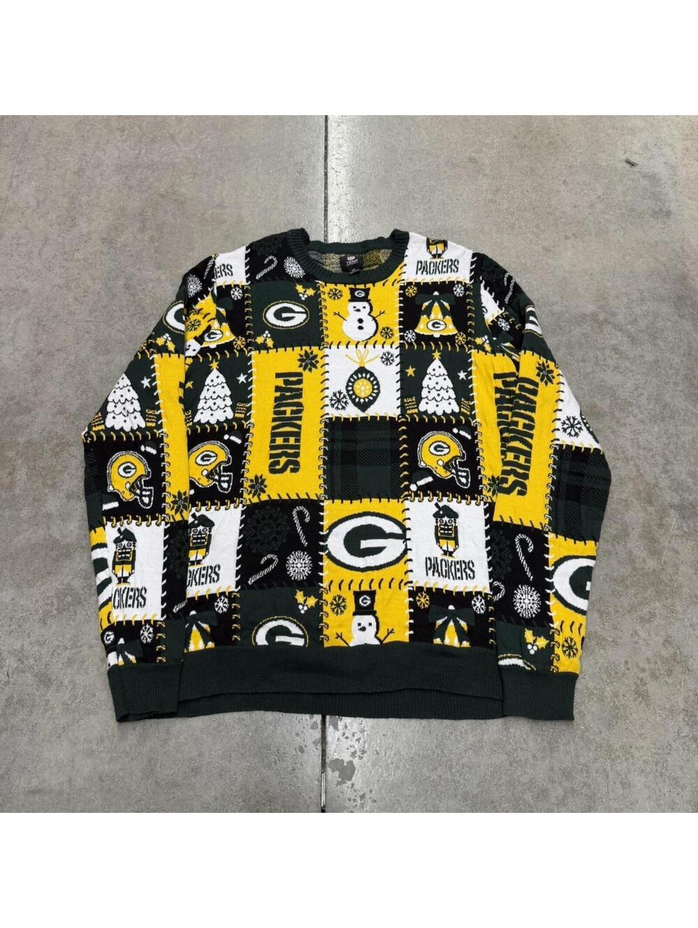 vintage green bay packers holiday snow man christmas sweater size xxl